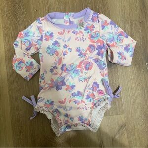 Ruffle Butts Baby Girl Pastel Floral Long Sleeve Onesie Swimsuit 12-18 months